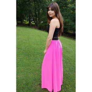 Medium Love Culture Cute Hot Pink & Black Chiffon Maxi Long Skirt EUC Womens Jrs